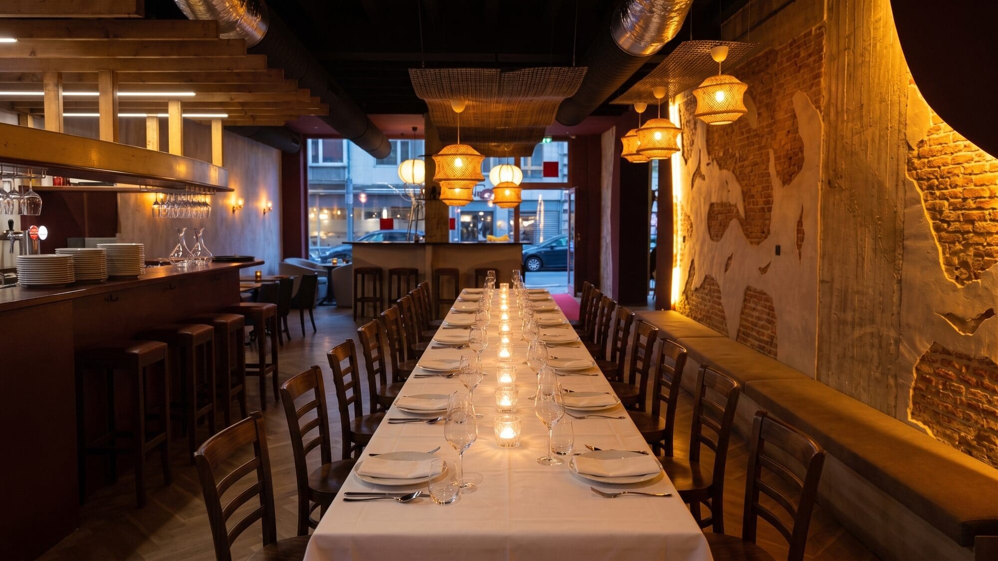 One long table laid for a private dinner at Nano Pizza